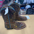 DAN POST BROWN BOOTS W/MULTI COLOR STARS YOUTH 4D