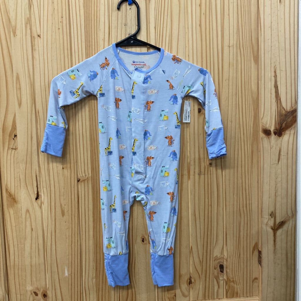 BOYS MAGNETIC ME SLEEPER LT BLUE W/ANIMALS 6/9 NWOT