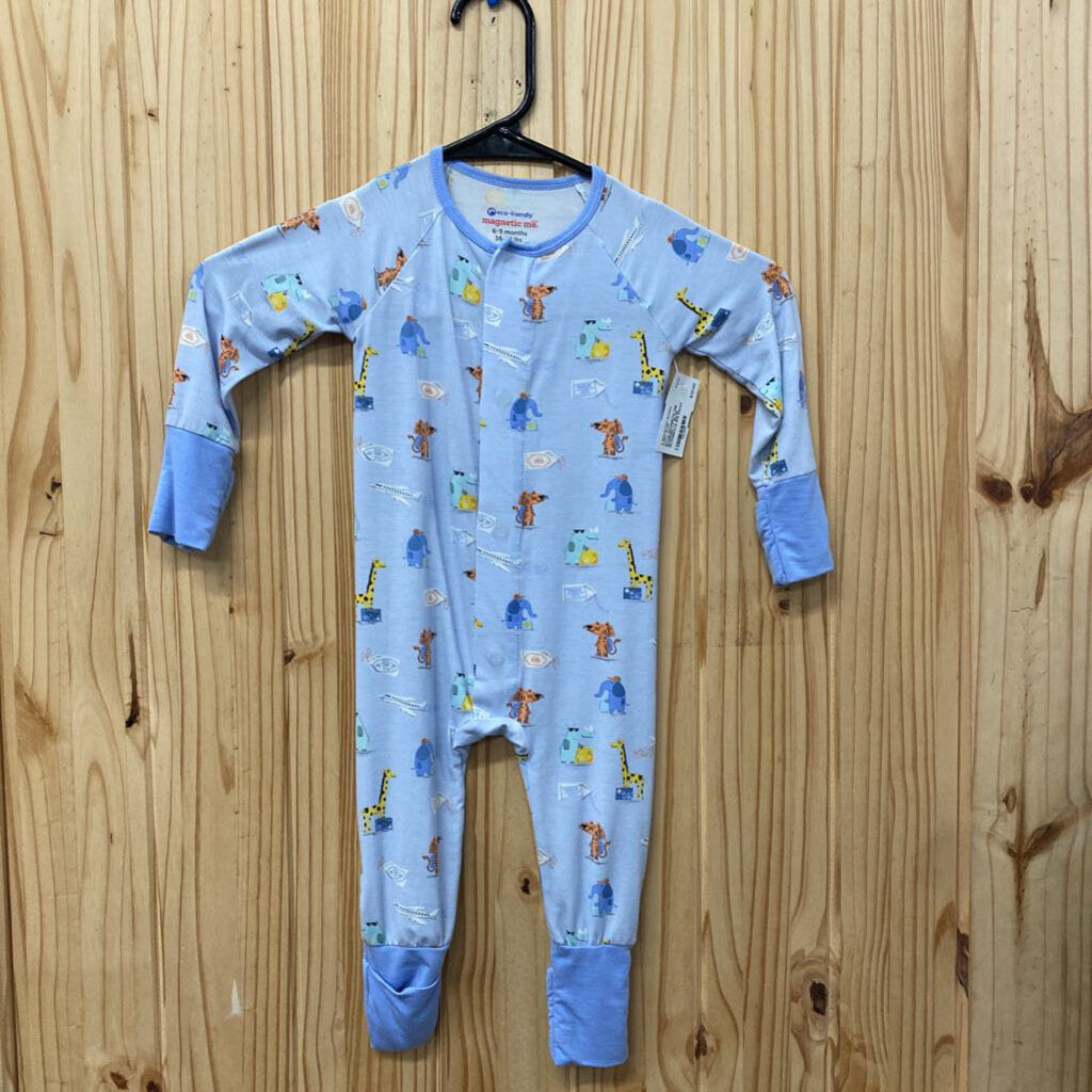 BOYS MAGNETIC ME SLEEPER LT BLUE W/ANIMALS 6/9 NWOT