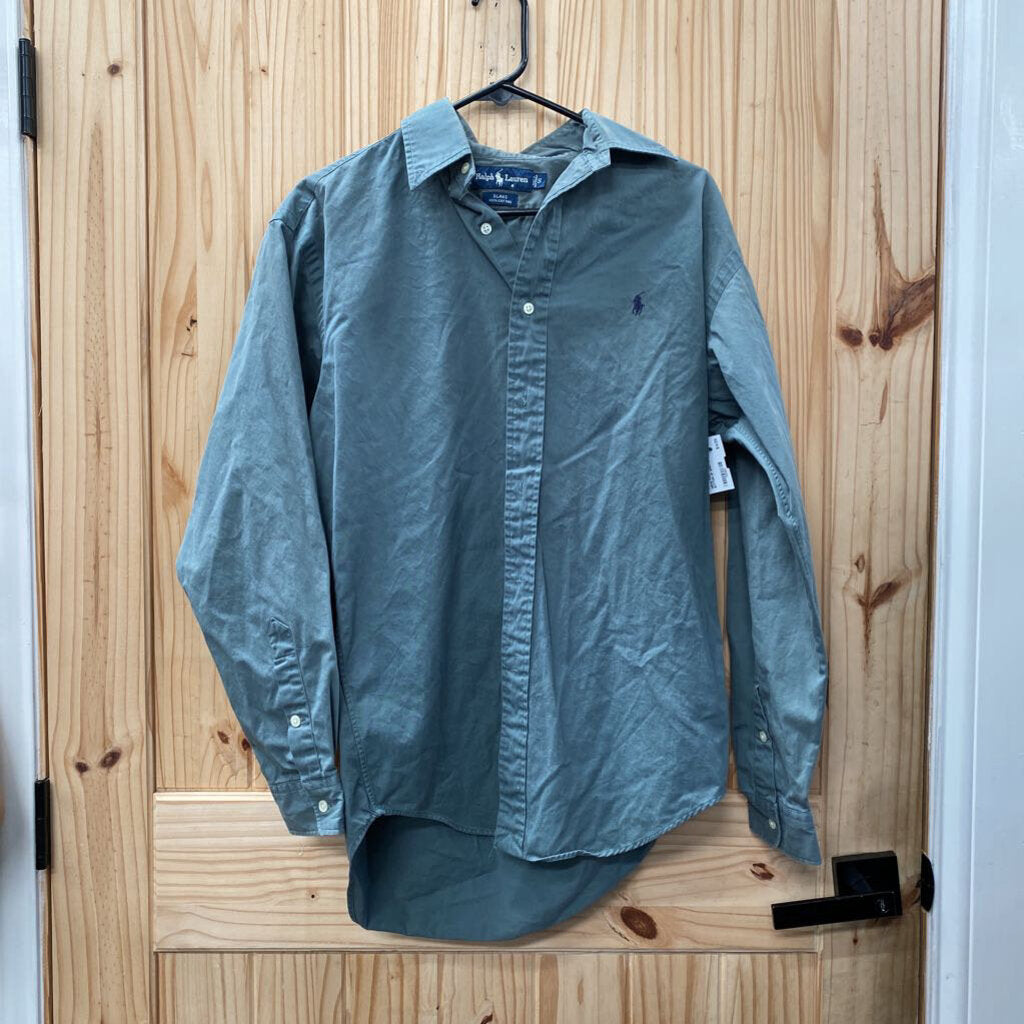 MENS RALH LAUREN LS BUTTON UP GREY SHIRT S