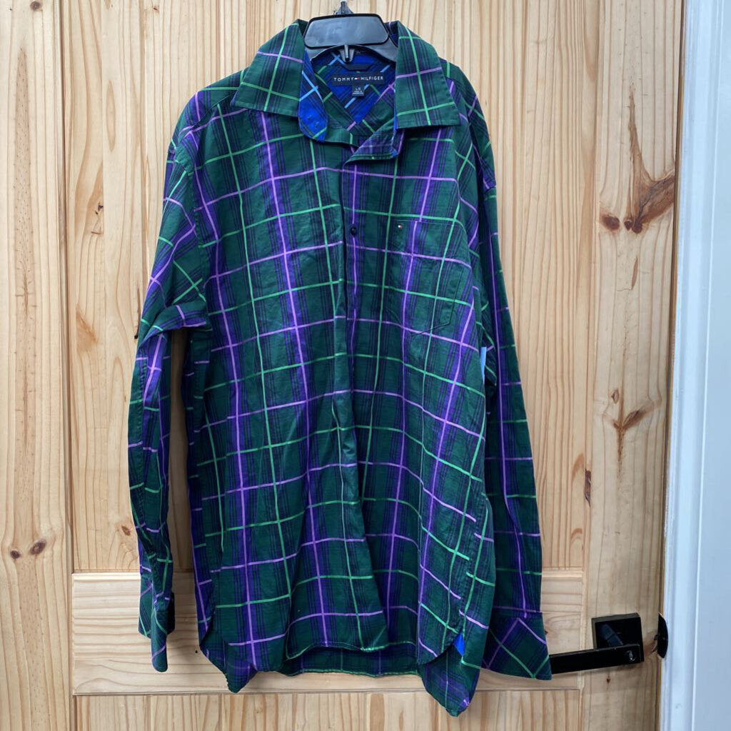 MENS TOMMY HILFIGERS LS BUTTON UP SHIRT BLK/GREEN/PURPLE L