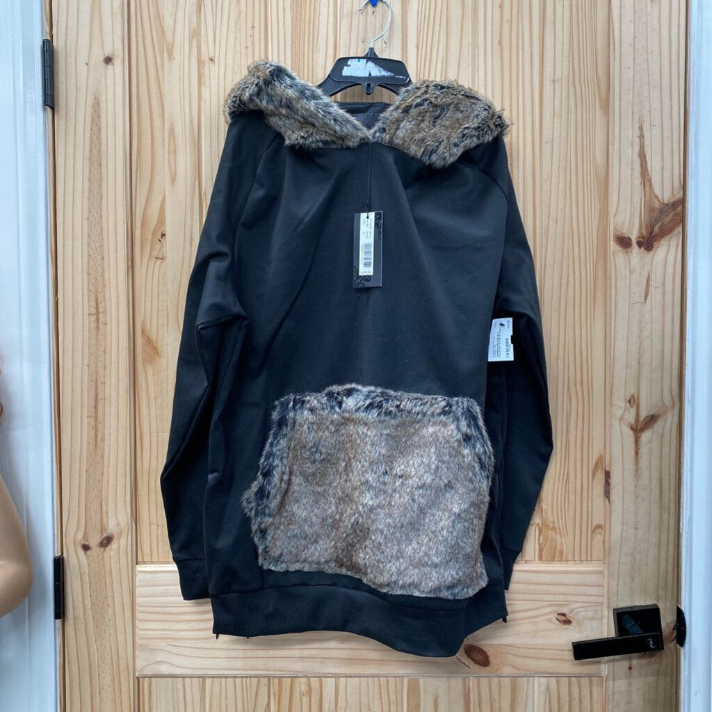 WOMENS RIFLESSI BLK PULLOVER W/FUR XL NWT