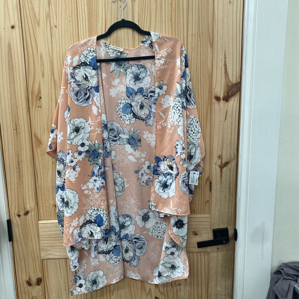 WOMENS 12PM BY MON AMI PINK FLORAL SHEER CARDIGAN XL