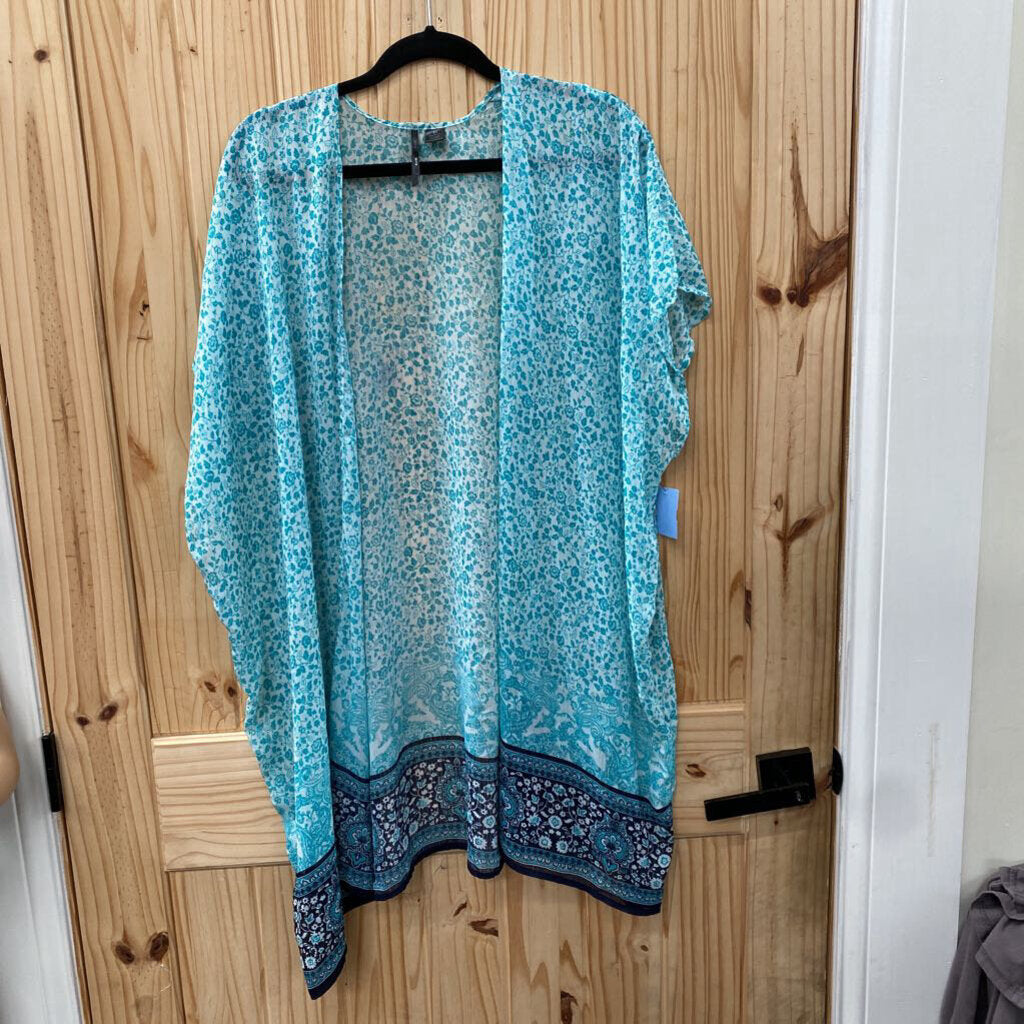 WOMENS SO IT IS SHEER CARDIGAN TURQUOISE/NAVY BLUE M