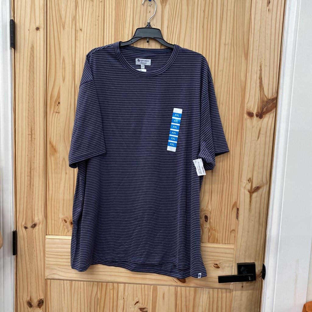 SPERRY SHIRT NAVY BLUE/WHITE STRIPE XXL NWT
