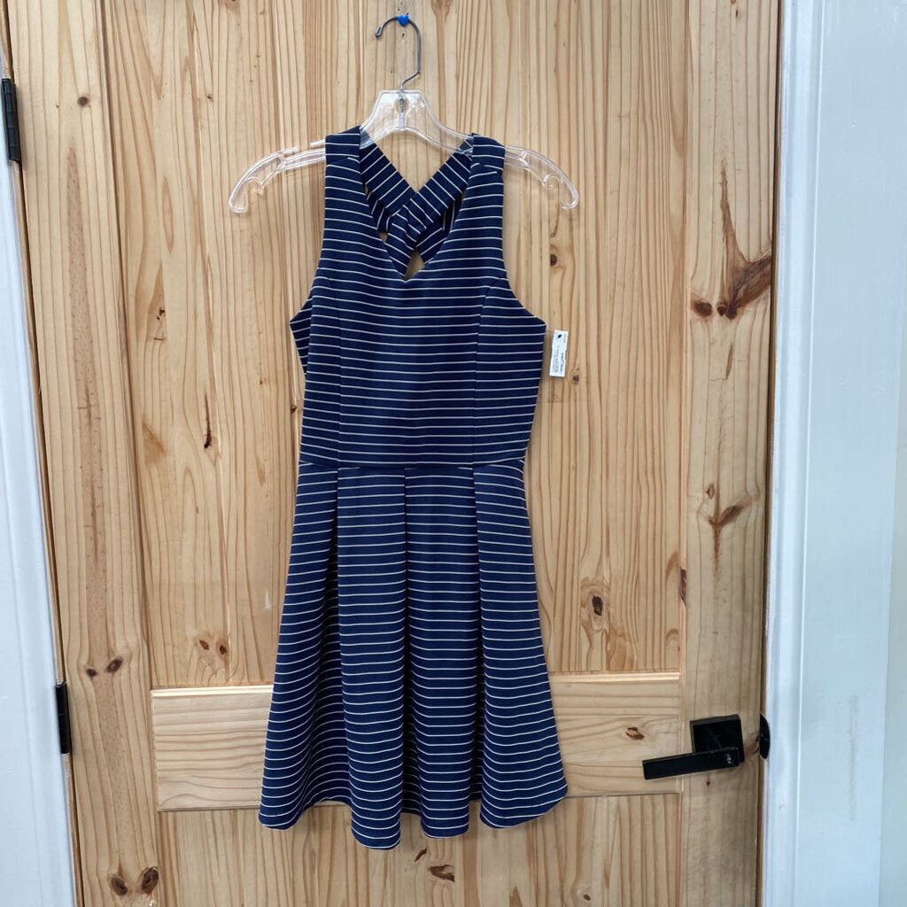 GIRLS ZUNIE NAVY BLUE/WHITE STRIPE SL DRESS 14