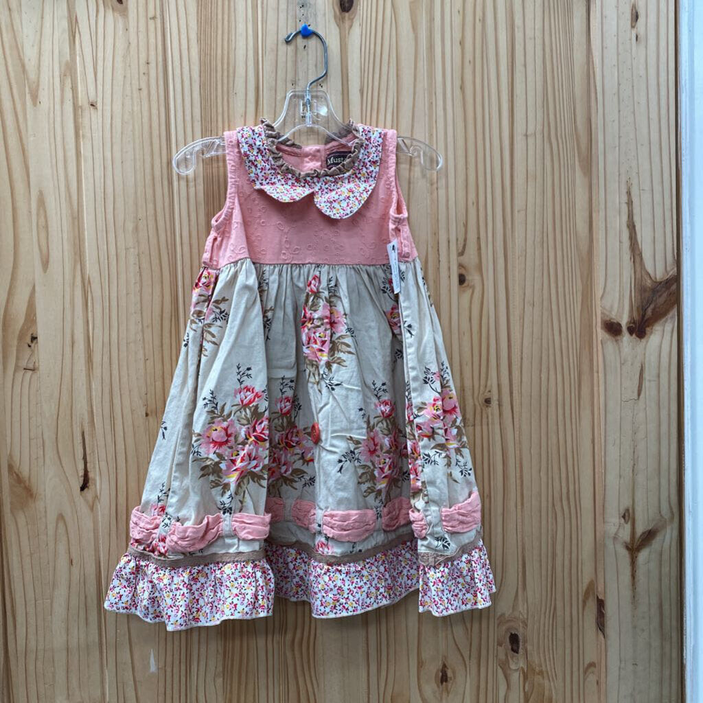 GIRLS MUSTARD PIR SL DRESS PINK/TAN/FLORAL 2T
