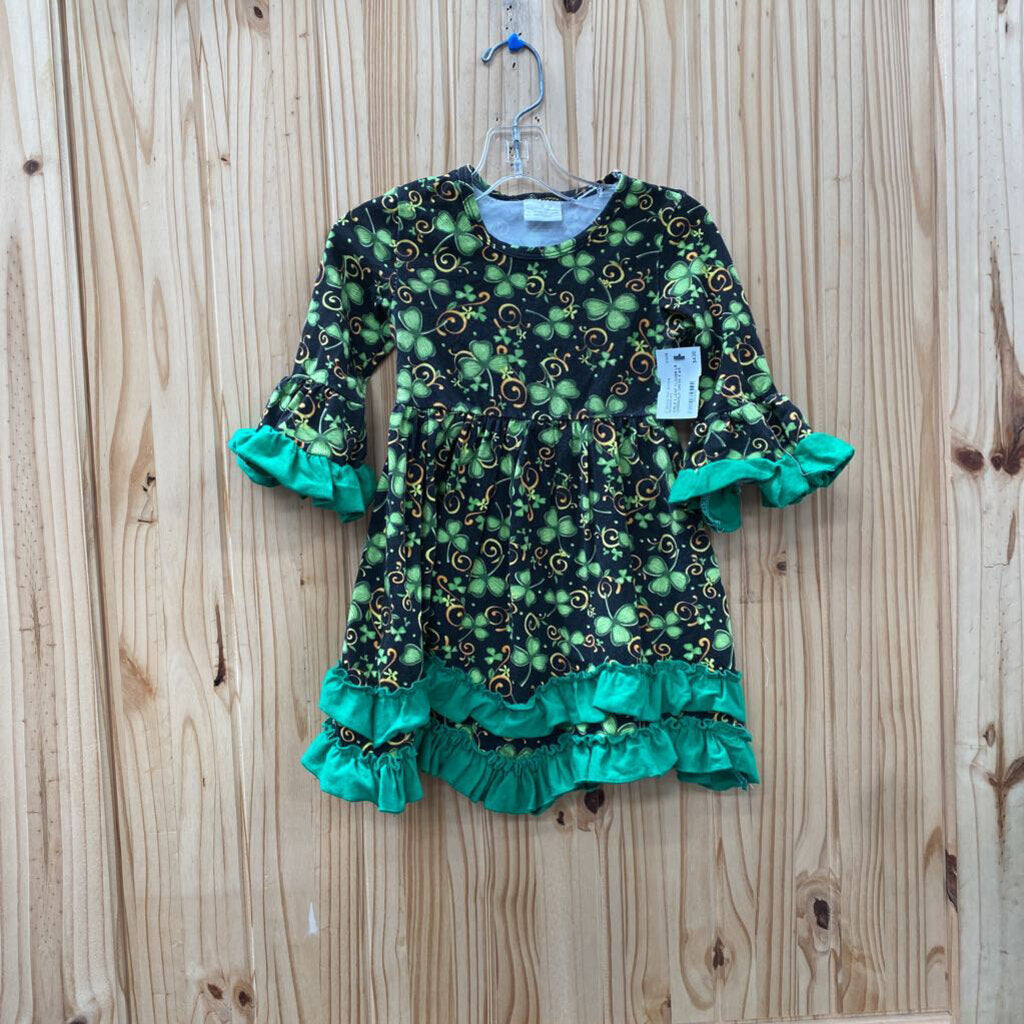 GIRLS 4 LEAF CLOVER LS GREEN/BLK DRESS S 4/5