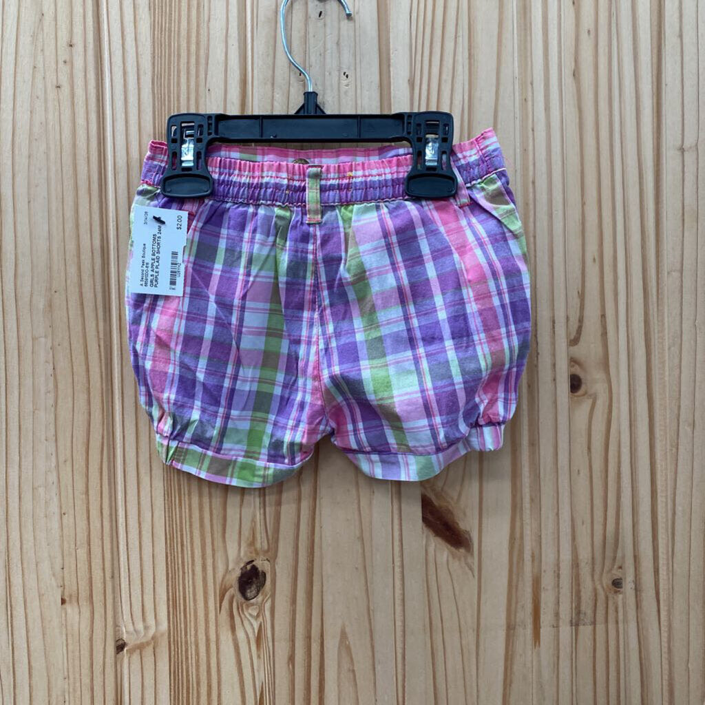 GIRLS APPLE BOTTOMS PURPLE PLAID SHORTS 24M