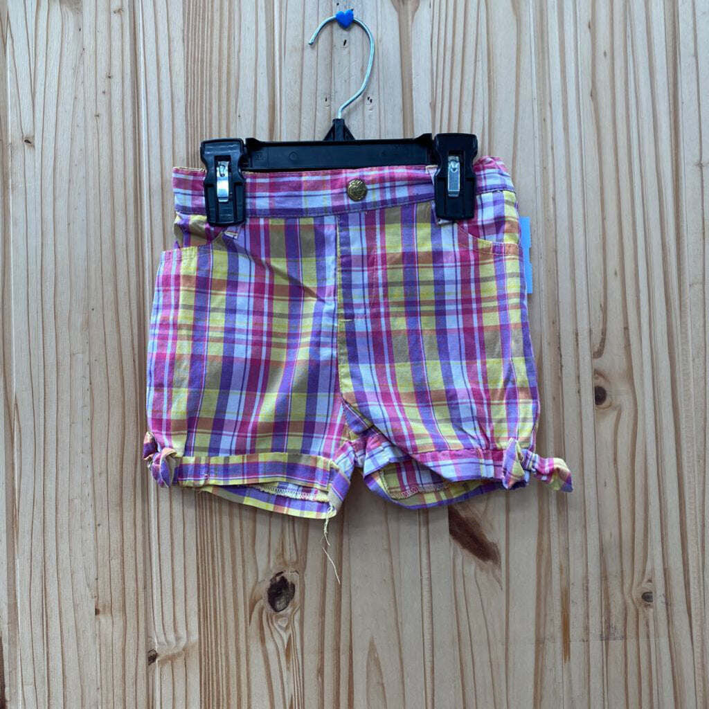 GIRLS APPLE BOTTOMS PINK/YELLOW PLAID SHORTS 24M