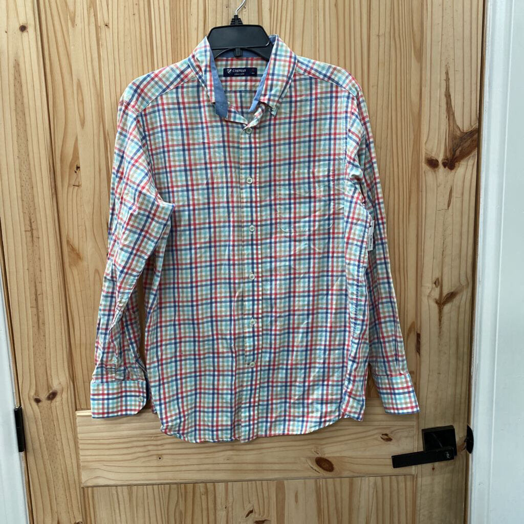 MENS CREMIEUX PLAID LS BUTTON UP SHIRT RED/AQUA/TAN M