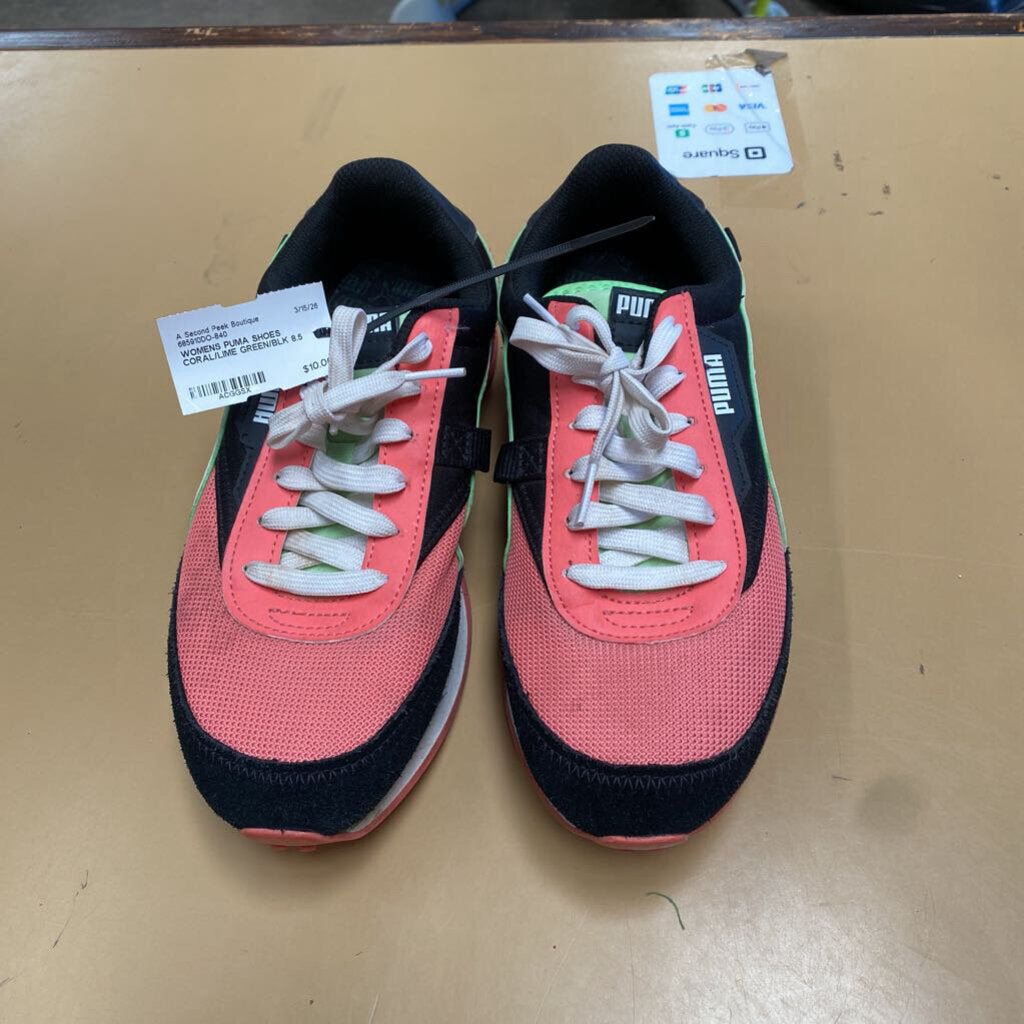 WOMENS PUMA SHOES CORAL/LIME GREEN/BLK 8.5