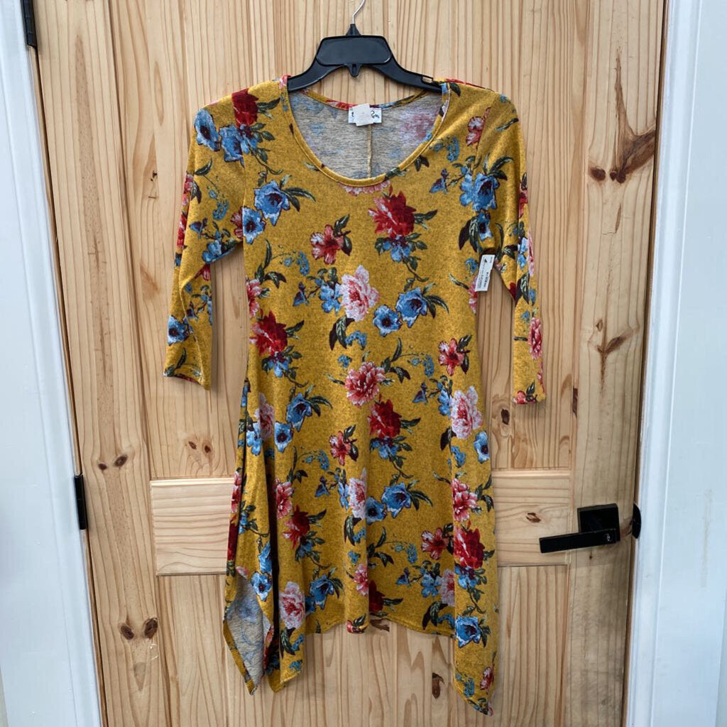 WOMENS MUSTARD FLORAL DRESS/TOP M