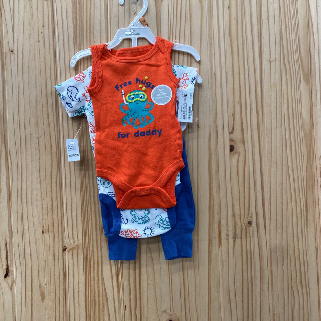 BOYS KOALA BABY FREE HUGS FOR DADDY 3PC SET ORANGE/BLUE/WHITE W/OCTOPUS NEWBORN NWT