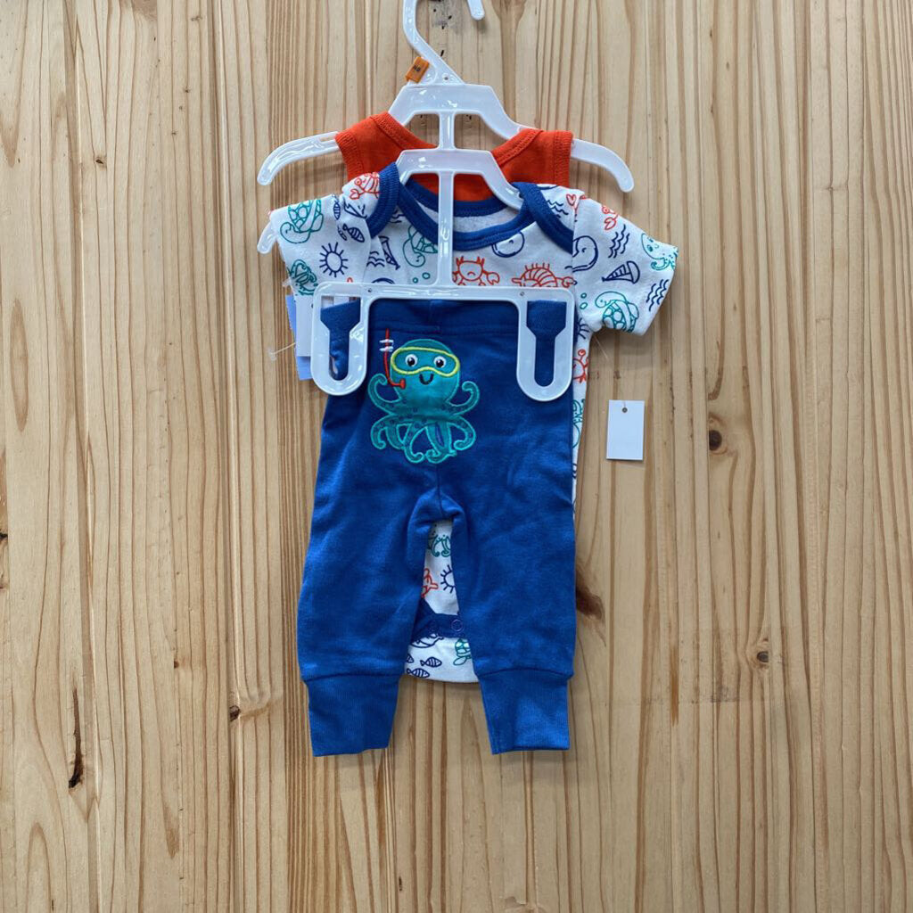 BOYS KOALA BABY FREE HUGS FOR DADDY 3PC SET ORANGE/BLUE/WHITE W/OCTOPUS NEWBORN NWT