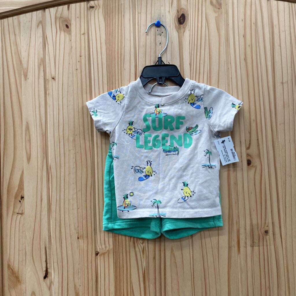 BOYS SURF LEGEND 2PC SET IVORY/NEON GREEN 3/6M