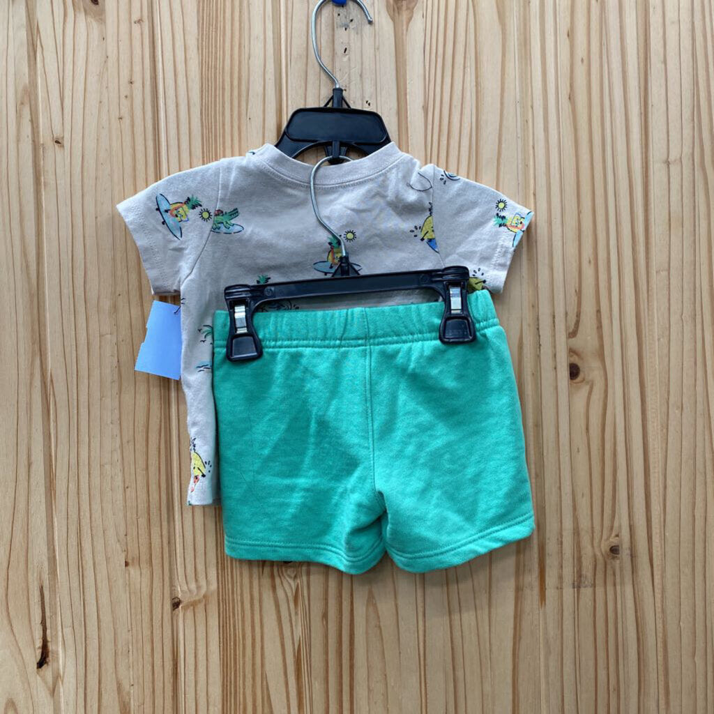 BOYS SURF LEGEND 2PC SET IVORY/NEON GREEN 3/6M