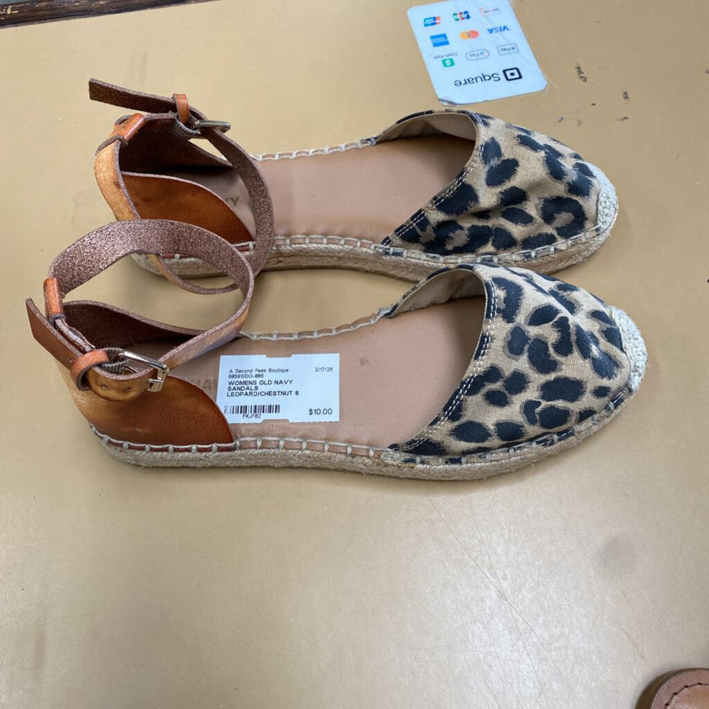WOMENS OLD NAVY SANDALS LEOPARD/CHESTNUT 8