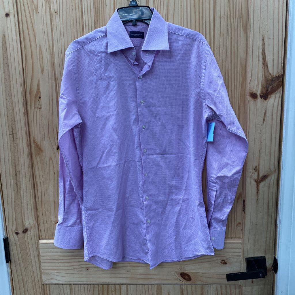MENS PROPER CLOTH PURPLE/WHITE CHECKERED BUTTON UP SHIRT L