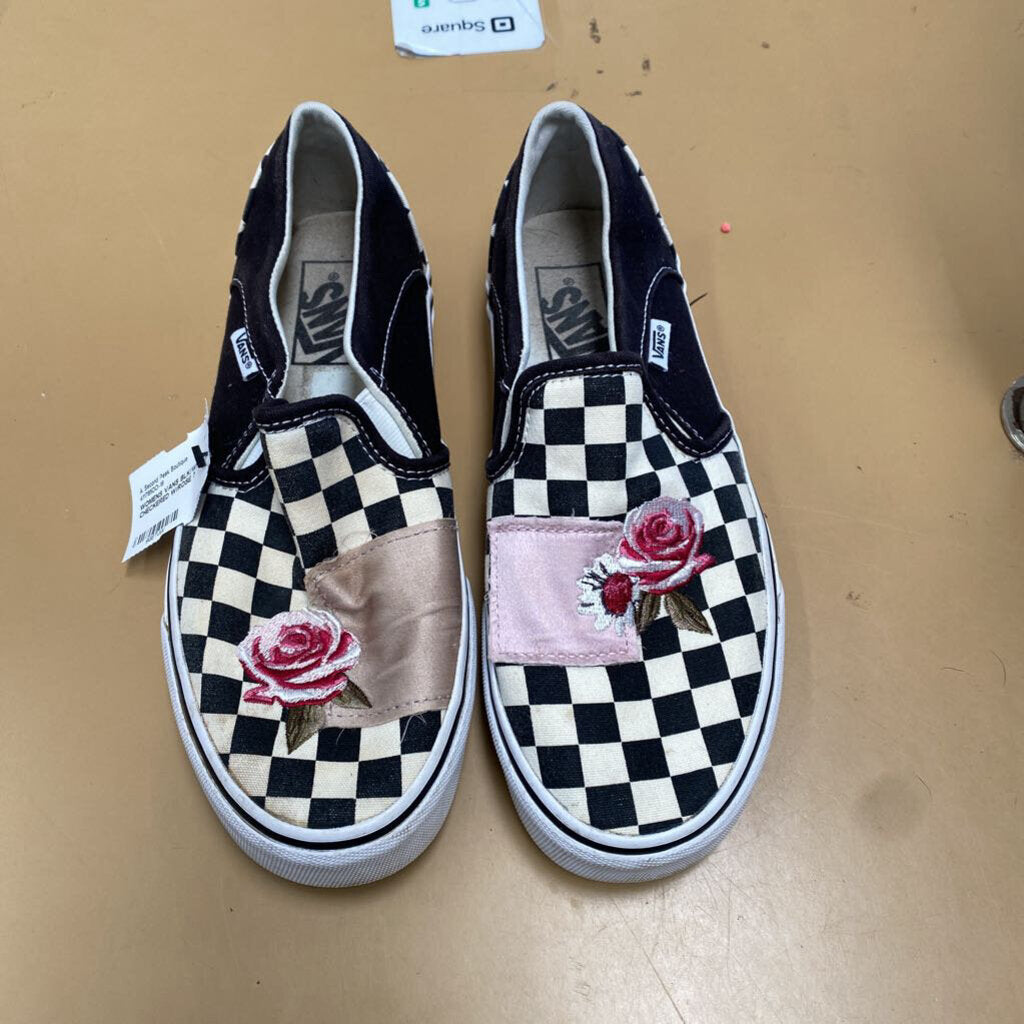 WOMENS VANS BLK/WHITE CHECKERED W/ROSE 7