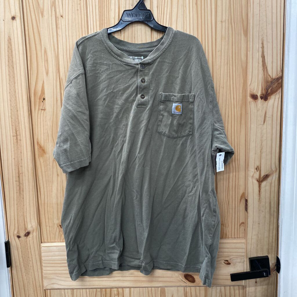 MENS CARHARTT OLIVE GREEN BUTTON UP SHIRT XL