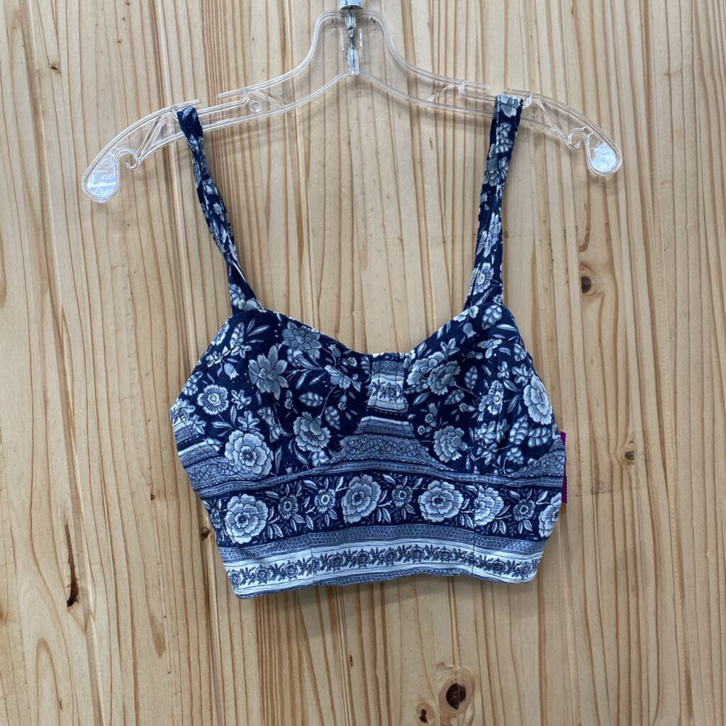 WOMENS AMERICAN EAGLE BLUE/WHITE FLORAL TOP S