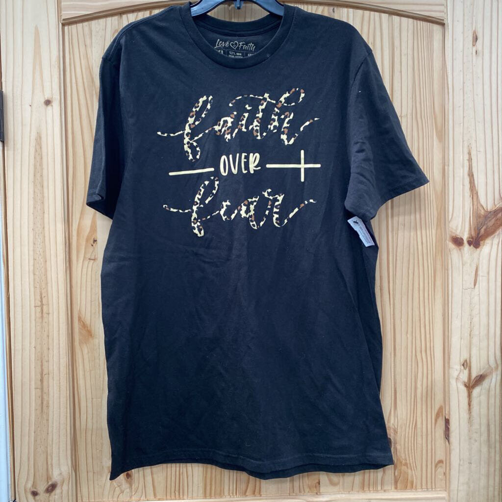 WOMENS FAITH OVER FEAR BLK/LEOPARD T-SHIRT XL