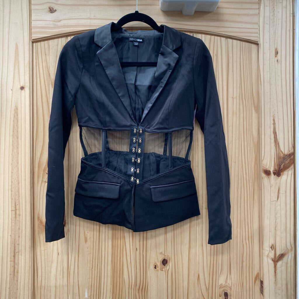WOMENS FASHIONOVA BLK SHEER CASUAL BLAZER S