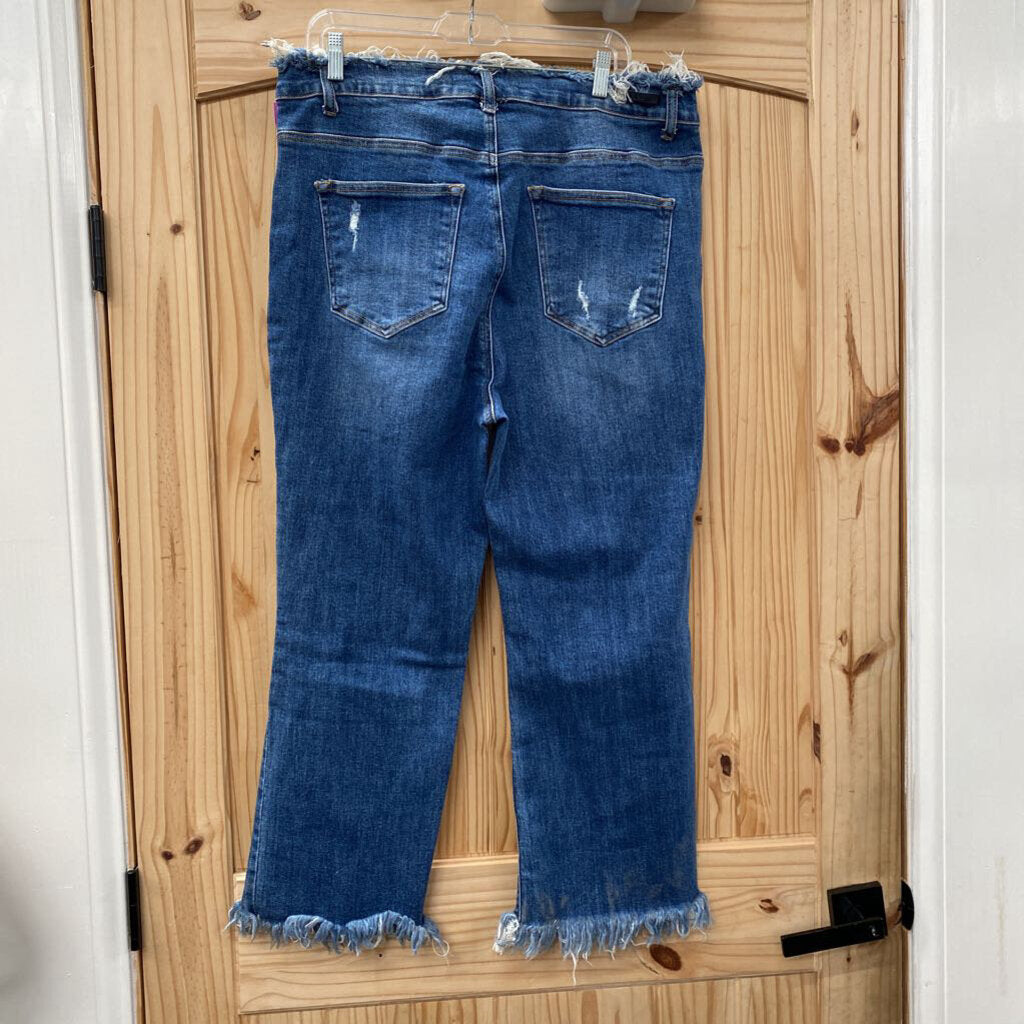 WOMENS RISEN DENIM JEANS W/FRINGE 1XL