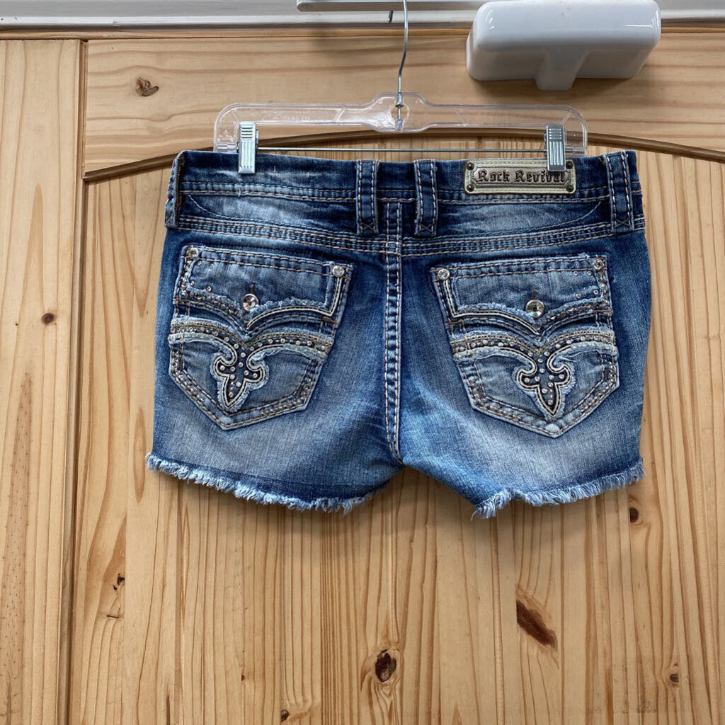 WOMENS ROCK REVIVAL LT DENIM JEAN SHORTS RAVEN 31