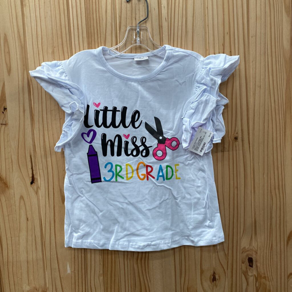 GIRLS LITTLE MISS 3RD GRADE WHITE SHIRT W/CRAYON/SCISSORS 2XL 7/8