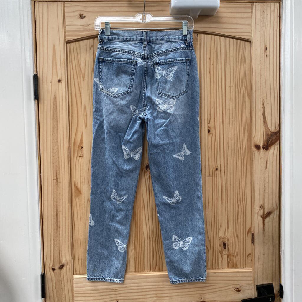 WOMENS PACSUN LT DENIM JEANS W/BUTTERFLIES 25