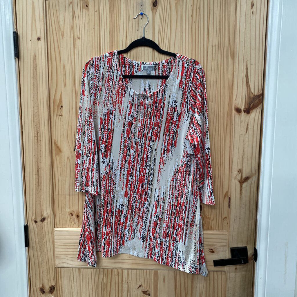 WOMENS JM COLLECTION CASUAL TOP RED/TAN/BLK 1X