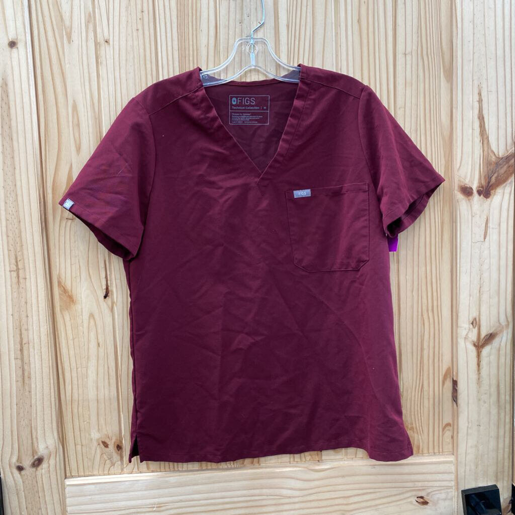 WOMENS FIGS DK BURGUNDY SCRUB TOP M