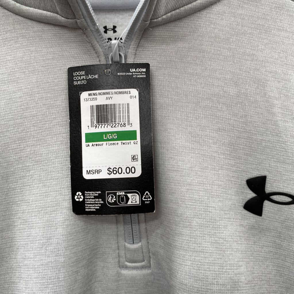 MENS UNDER ARMOUR LT GREY/BLK PULLOVER L NWT