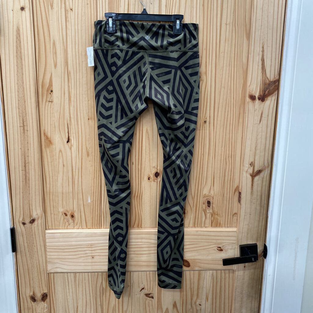 WOMENS LULULEMON OLIVE GREEN/BLK LEGGINGS 6