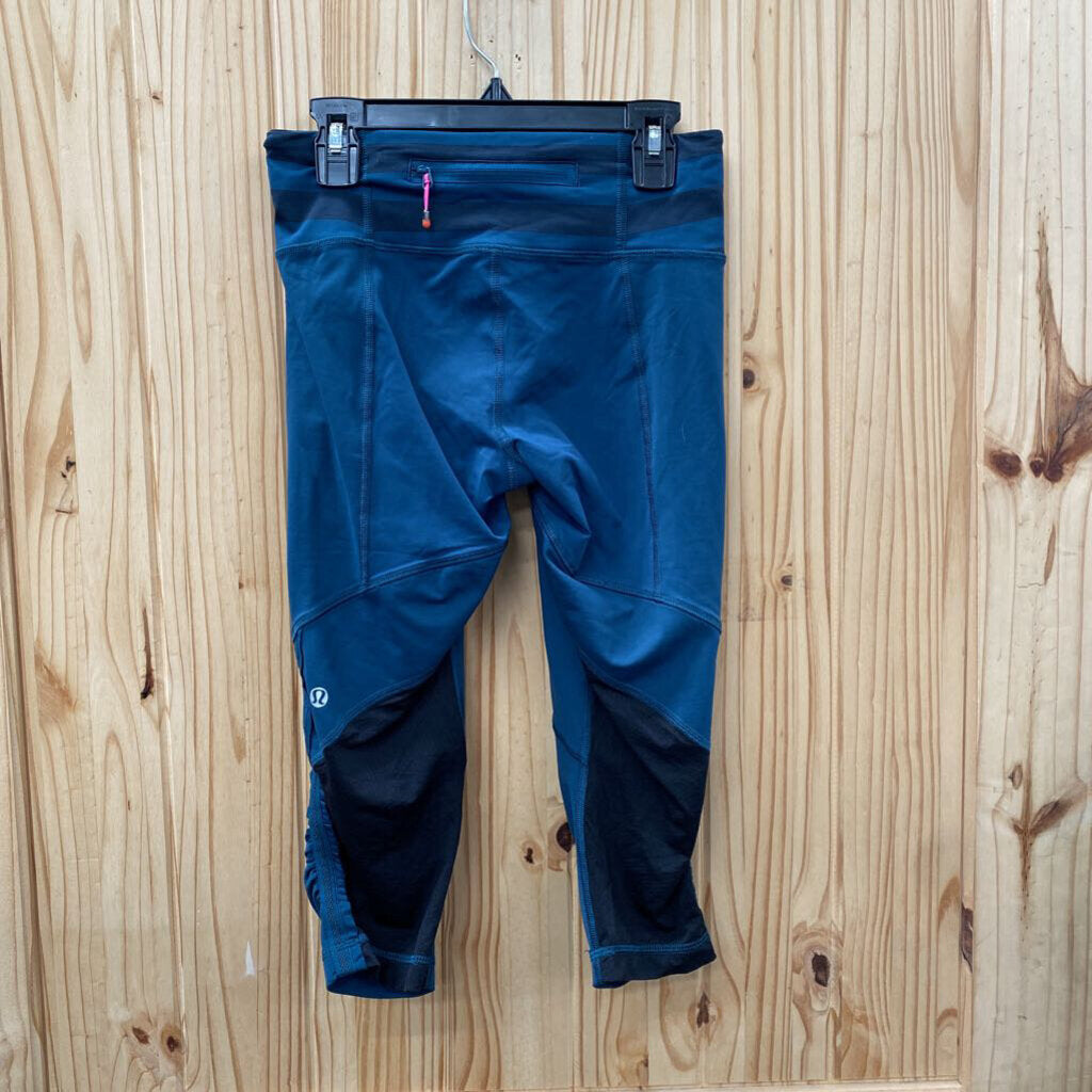 WOMENS LULULEMON DK TEAL/BLK CAPRI 4