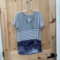 WOMENS 24/7 SHIRT GREY/WHITE/NAVY BLUE L NWT