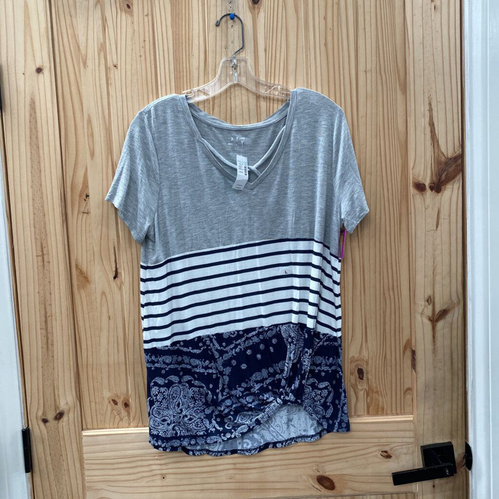 WOMENS 24/7 SHIRT GREY/WHITE/NAVY BLUE L NWT