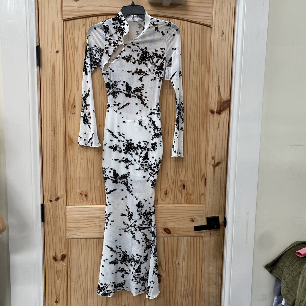 WOMENS WHITE/BLK SHEER CASUAL DRESS S