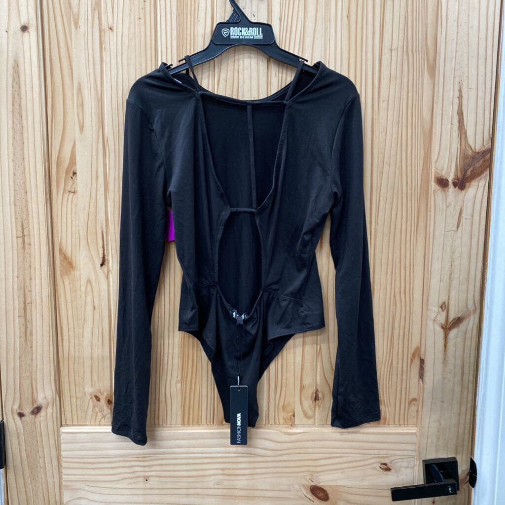 WOMENS FASHIONOVA LS BLK BODYSUIT XL NWT