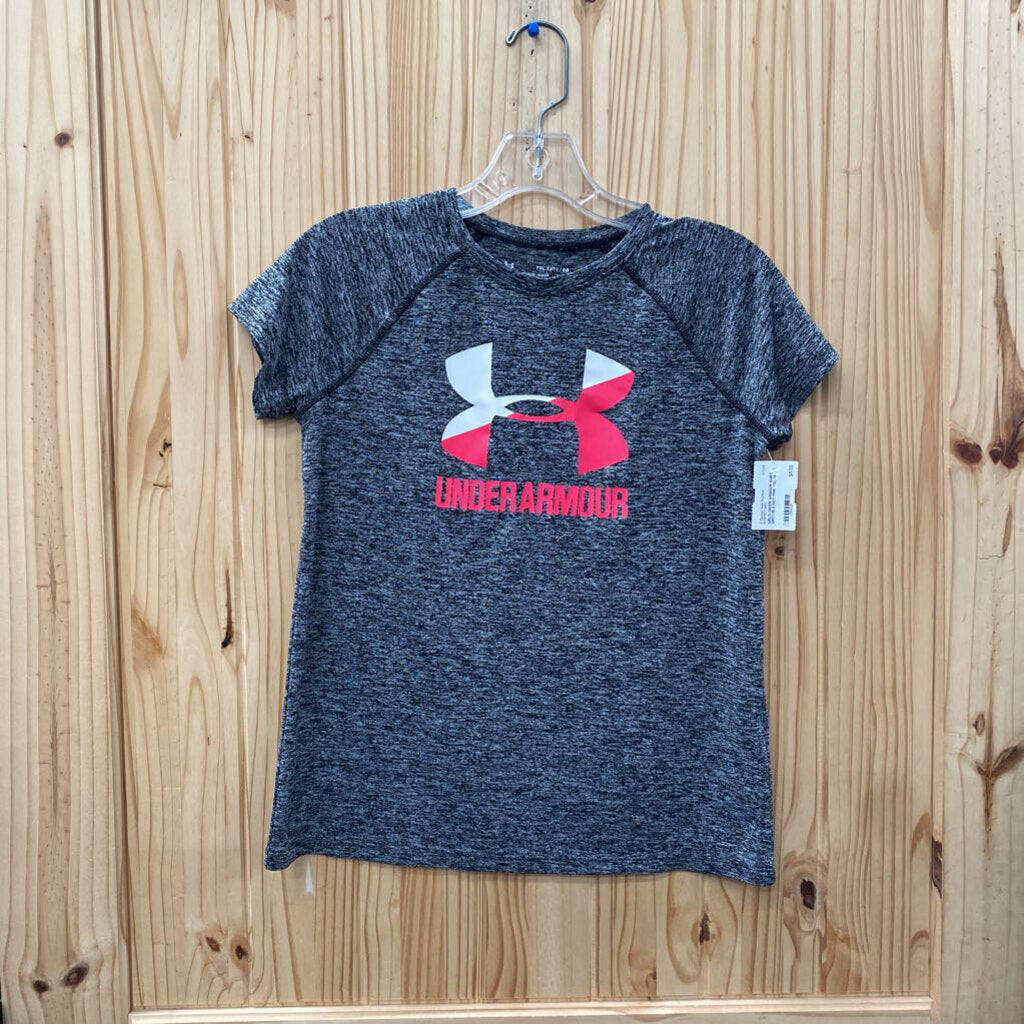 GIRLS UNDER ARMOUR SHIRT GREY/BLK/HOT PINK YXL 14