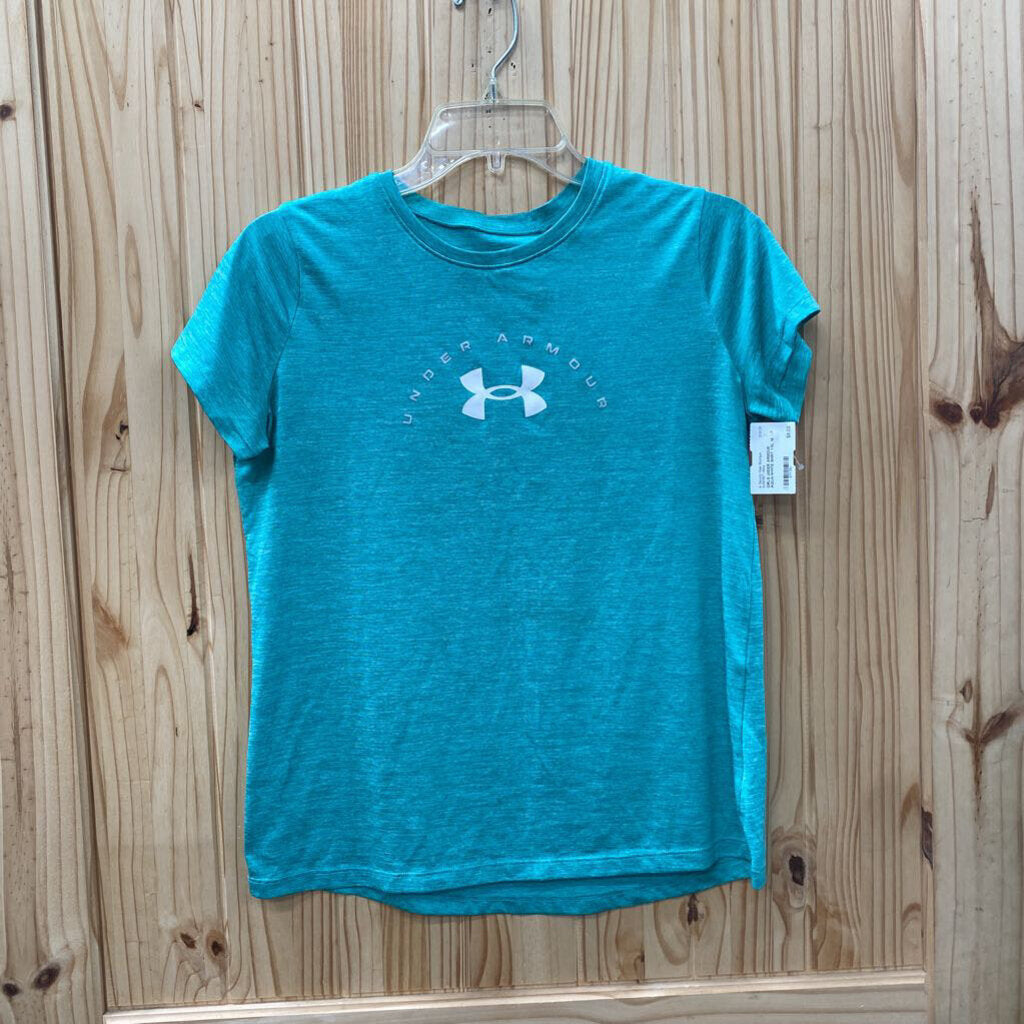 GIRLS UNDER ARMOUR AQUA/WHITE SHIRT YXL 14