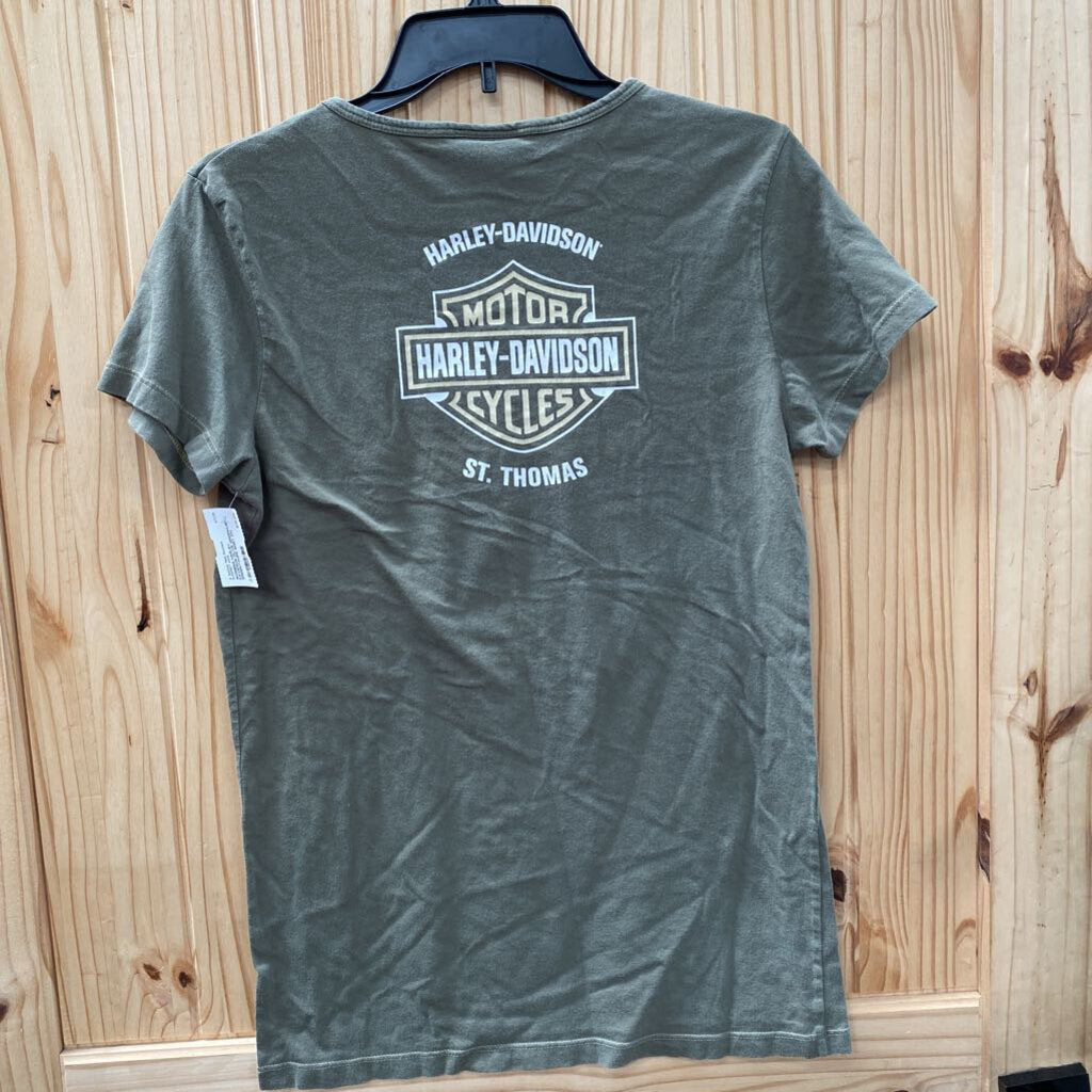 WOMENS HARLEY DAVIDSON OLIVE GREEN/LIME GREEN/TAUPE SHIRT 2XL