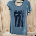 WOMENS HARLEY DAVIDSON DK GREEN/BLK SHIRT W/FLAG S