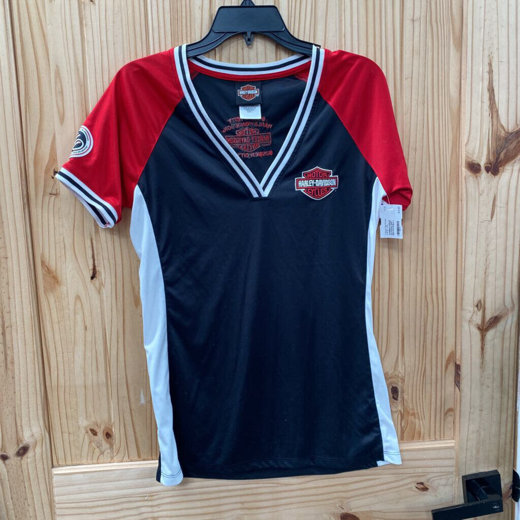 WOMENS HARLEY DAVIDSON SHIRT RED/WHITE/BLK L