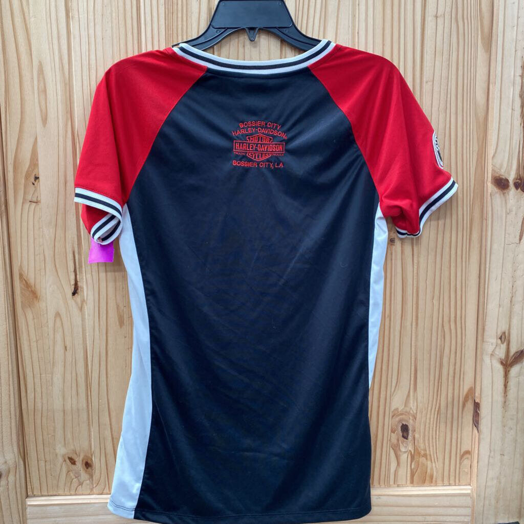WOMENS HARLEY DAVIDSON SHIRT RED/WHITE/BLK L