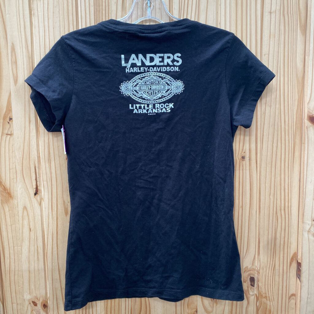 WOMENS HARLEY DAVIDSON SHIRT BLK/WHIITE/ORANGE M