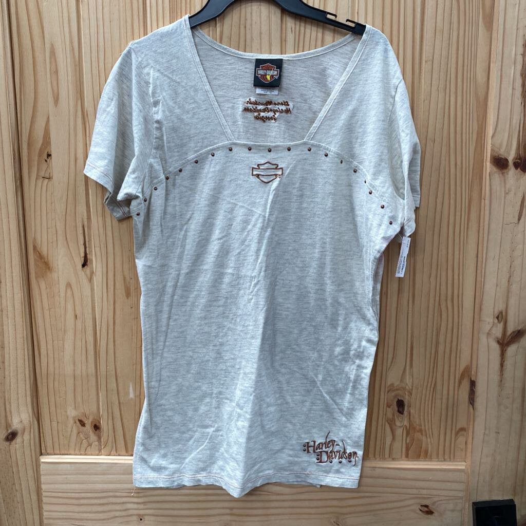 WOMENS HARLEY DAVIDSON LT TAUPE/LT BROWN SHIRT 1X