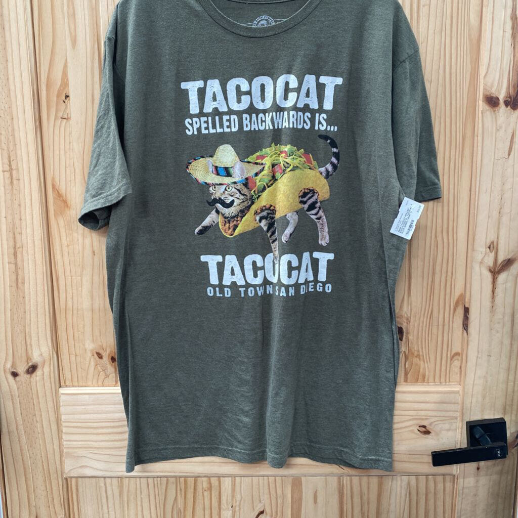 MENS TACOCAT SPELLED BACKWARDS IS.... TACOCAT OLIVE GREEN T-SHIRT XL